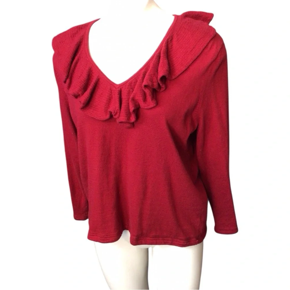 Ralph Lauren Red Ruffle V-Neck Blouse - Picture 2 of 5